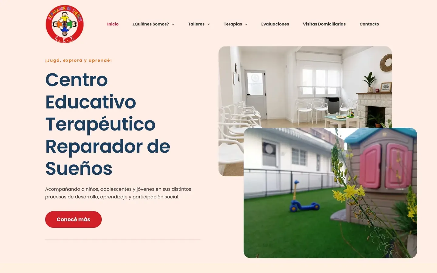 Sitio web de centro educativo terapéutico en Quilmes, CET Reparador de Sueños, vista escritorio