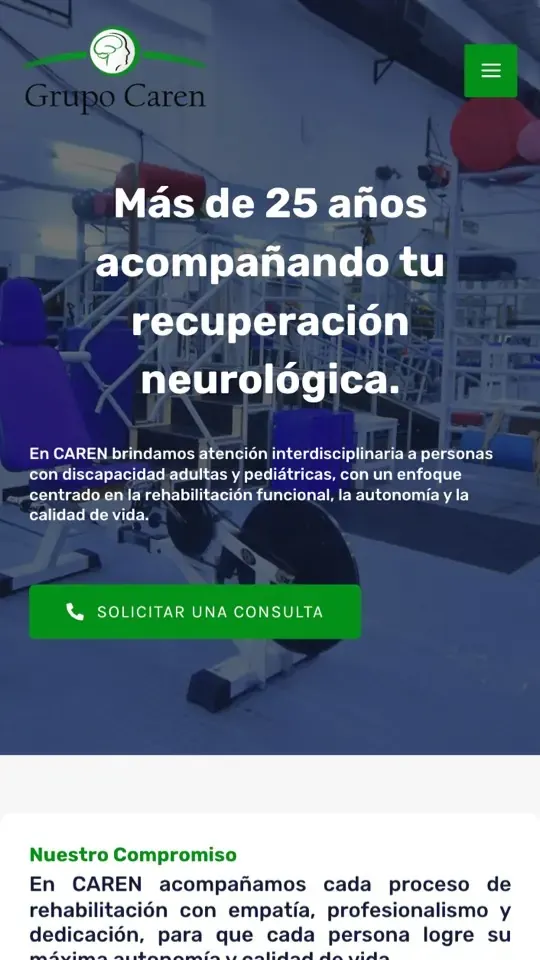 Sitio web de centro de rehabilitación neurológica en Quilmes, Grupo CAREN, vista celular